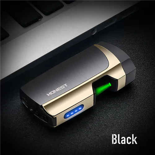 Dotyk dvojoblúk Elektronické Ľahšie Zelený Laser Vetru Kovové Ľahšie USB Nabíjateľné Cigaretový Zapaľovač Elektronických prístrojov