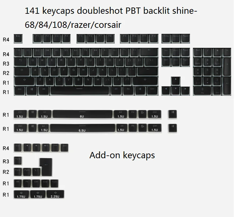 Doubleshot PBT keycaps pre mechanické klávesnice OEM puding keycap double shot razer 68 84 klávesnice, podsvietenie svieti keycaps