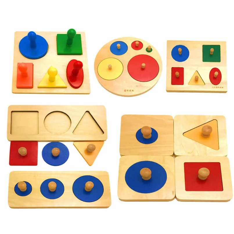 Drevené Geometrické Tvary Zodpovedajúce Puzzle Triedenie Matematika Montessori Predškolského Vzdelávania Vzdelávacie Hra, Matematika Hračky pre Deti Vianočný Darček Dieťa 1-3 rokov Vzdelávacích Učebných Pomôcok prírodné Drevené Hračky