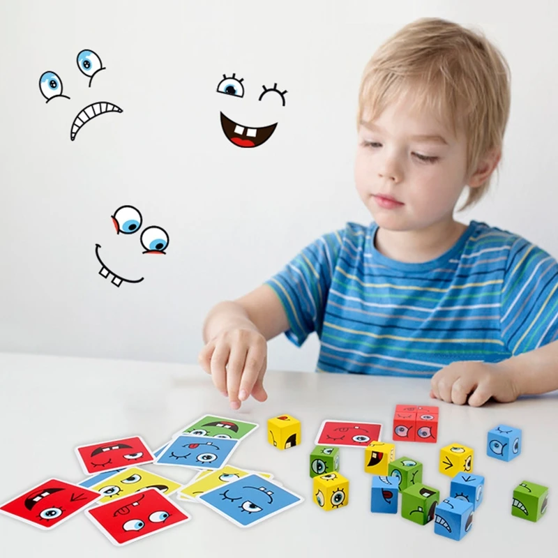Drevené Výraz Hádanky Stavebným Magic Tvár Zmena Deti Montessori Vzdelávacích Hračiek, Logické Myslenie Darček Pre Chlapca, Dievča