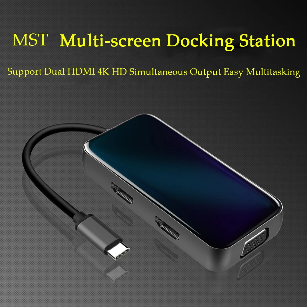 Dual HDMI ROZBOČOVAČ USB 3.0 HUB, TYP C VGA PD HDMI USB napájací Adaptér Dokovacej Stanice pre Notebook Typu C Hub Dock