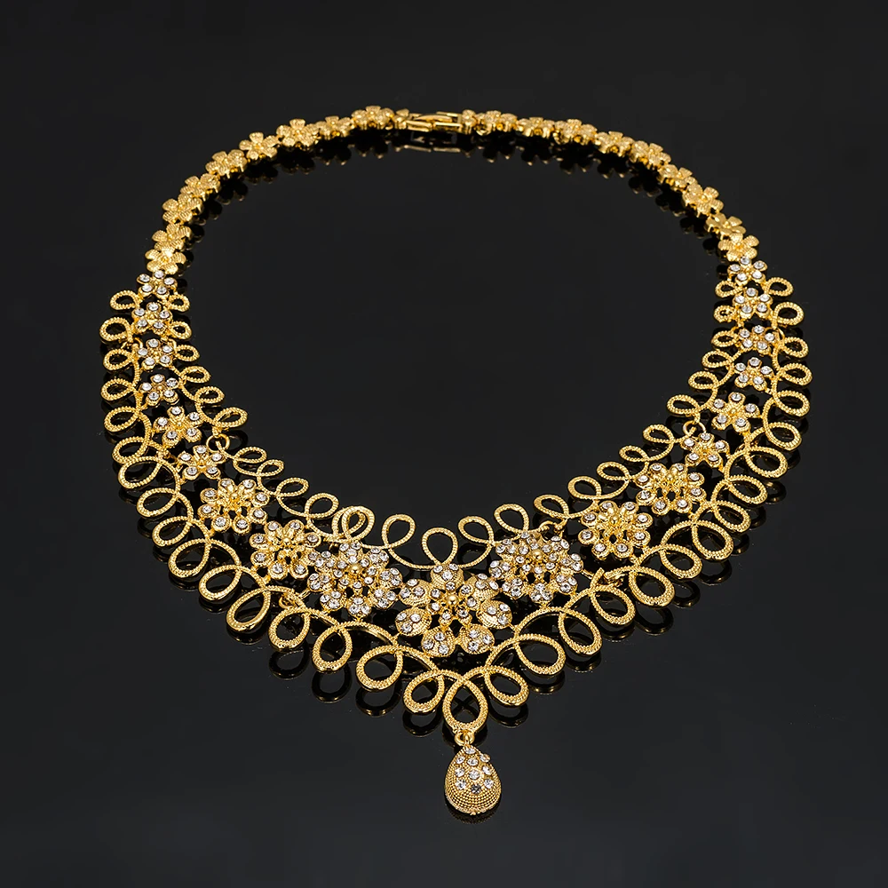 Dubaj ženy, zlatá farba šperky sady Afriky svadobné svadobné ozdoby, darčeky pre Saudská Arabských Náhrdelník Náramok, náušnice, prsteň
