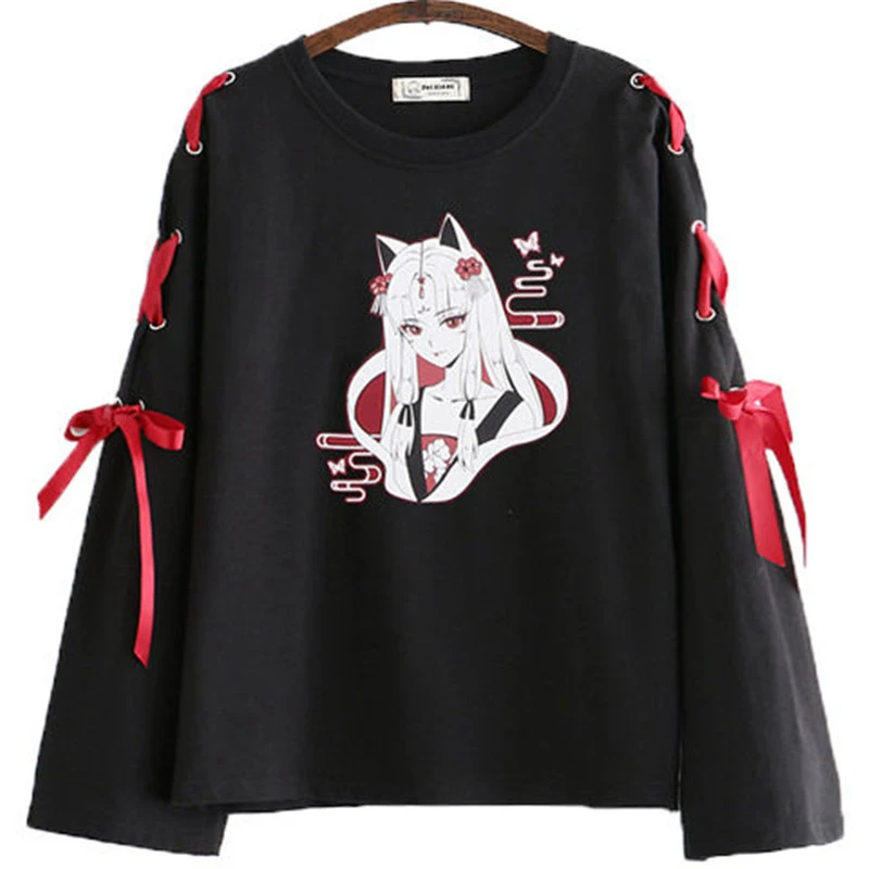 Dámske Oblečenie Roztomilý Dlhé Rukávy s Kapucňou, Pripútaný Topy Anime Demon Fox Mikiny, Mikiny Sladké Kawaii Vysoký Golier Oblečenie