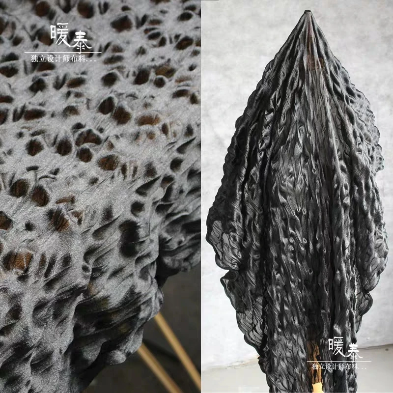Elastického Tylu Textílie, Čierna vlna záhybov DIY Patchwork bazin riche Dekor Nohavice Šaty Návrhára Textílie