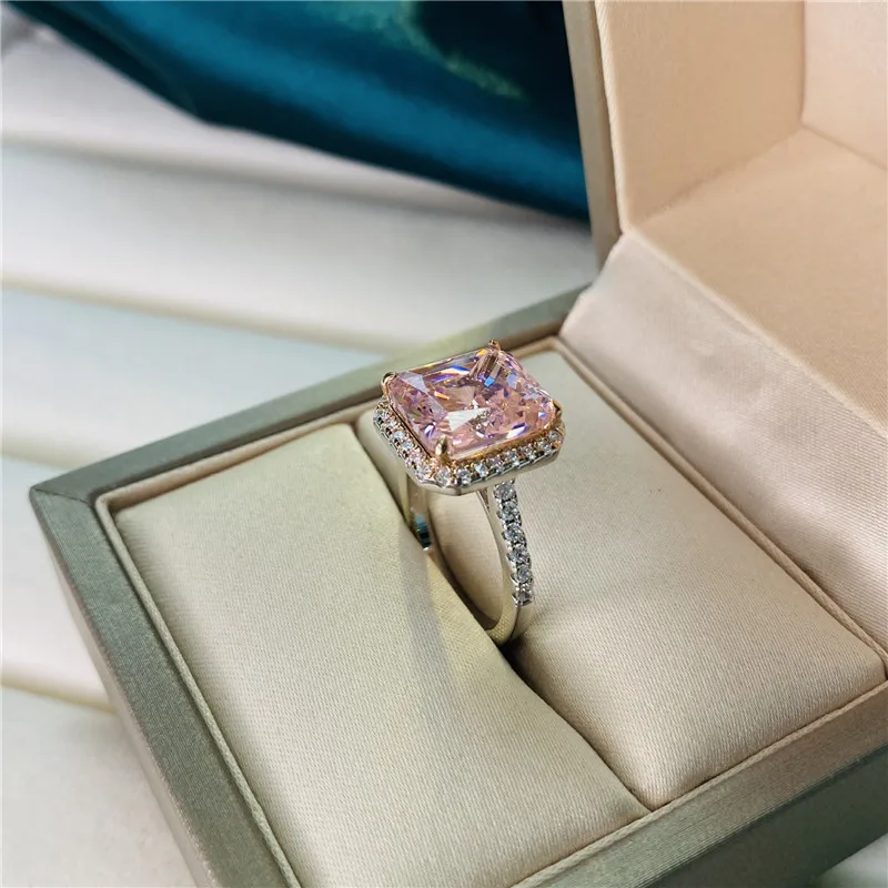 Elegantné 6ct Ružový Zafír, Diamant Prsteň Originálne 925 sterling silver Zapojenie Svadobné kapela Prstene pre Ženy Strany Šperky