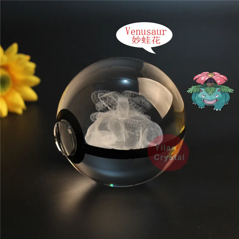 Elegent Crystal Pokemon Dizajn Venusaur Loptu S Krištáľovo Základňu Pre Darček