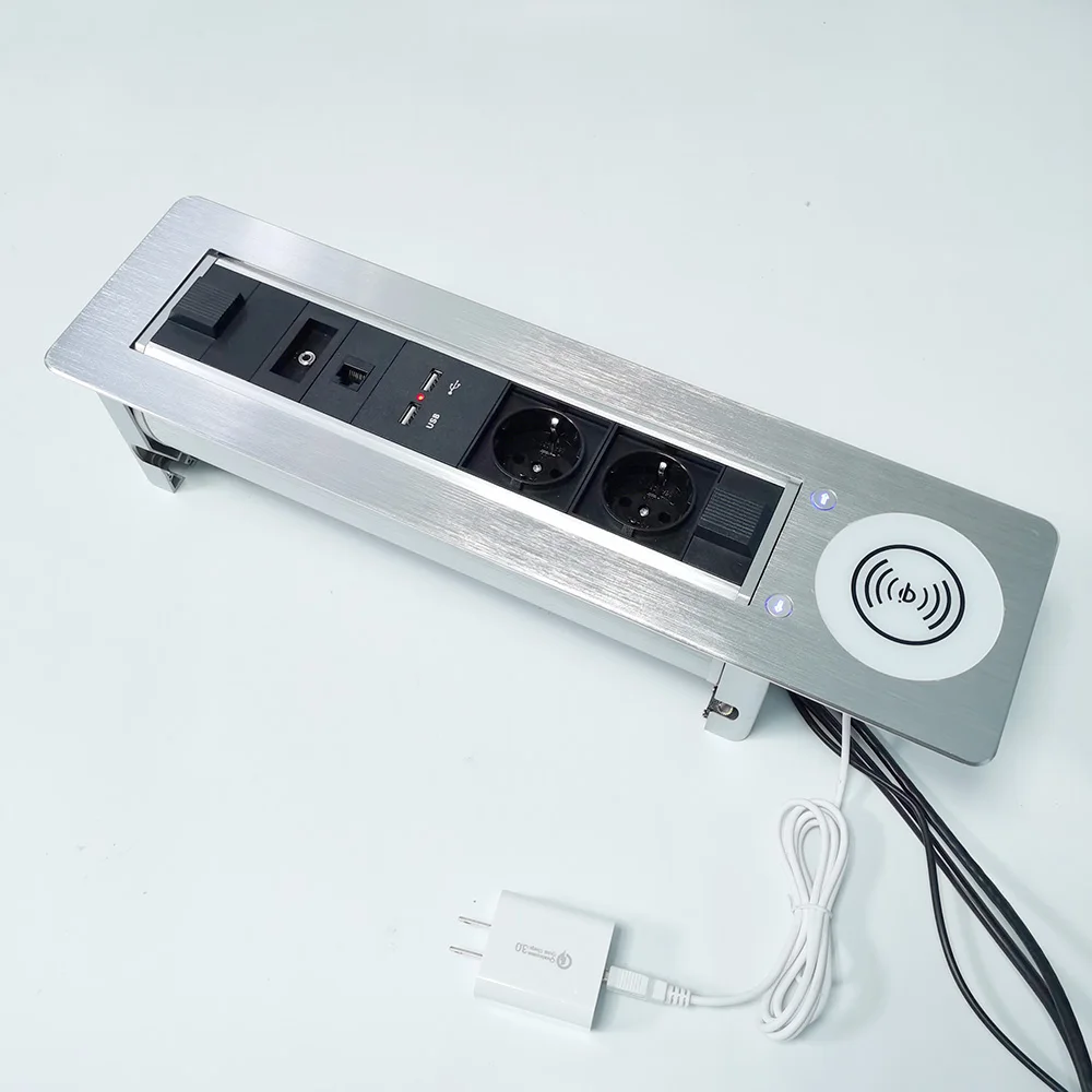 Elektrické rotačné zásuvky/2 Európske ZÁSUVKY s bezdrôtové QI plnenie siete 3.5 audio kábel zásuvka hliníkovej zliatiny panel/