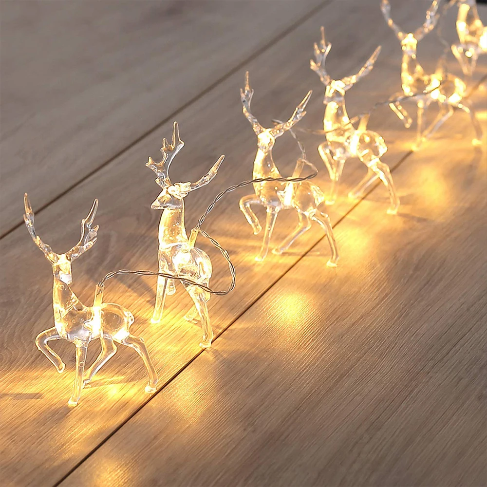 Elk Jeleň LED Reťazec Svetlo 1,5 M 3 M Vianočné Čítanie Batérie Transparentné Garland Dekorácie na Nový Rok Okno Dekor