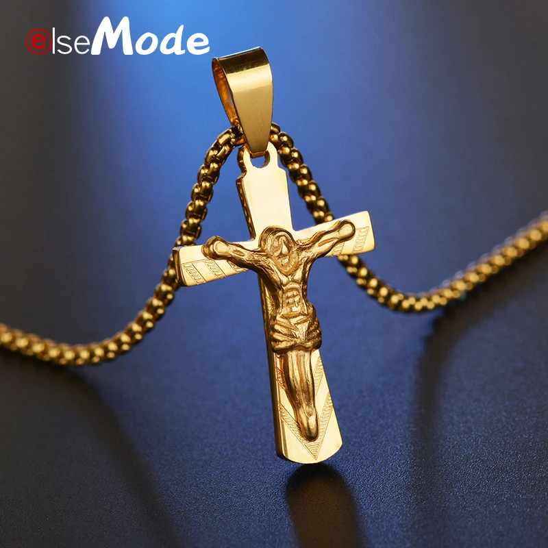 ELSEMODE Kríž Náhrdelník Kríž Ježiša Prívesok Náhrdelníky Zlato, Titán Nehrdzavejúcej Ocele Muži Ženy Katolíckej Šperky Svadobný dar
