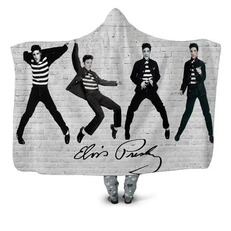 Elvis Presley Kapucňou Deka 3D full tlač Nositeľné Deka Dospelí muži ženy Fleece Deka