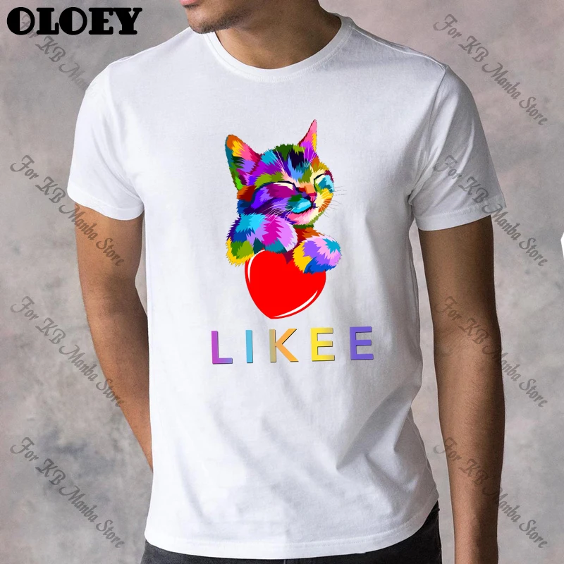 Estetické Likee App Grafické tričko Mužov Dúha Mačka Srdce Likee List Vytlačené tričko LGBT Ullzang Muž T-shirt Streetwear 2020