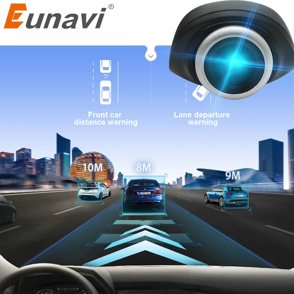 Eunavi Auta DVR Kamera USB konektor Vozidla HD 1280 * 720P Dvr pre OS Android systém mini Car Jazdy Záznamník Fotoaparát s ADAS