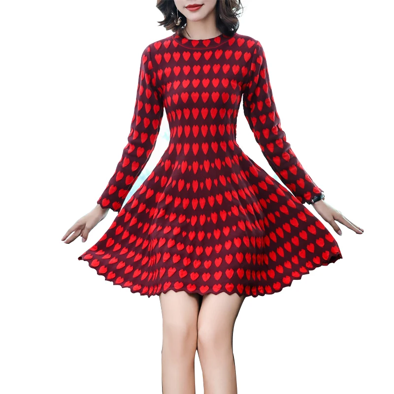 Európska módny dizajn milujú ženy móde šaty knitwear červený pletený pás veľmi horké roztomilý dievča oblečenie na jeseň vestido PREDAJ