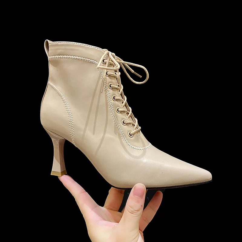 Európske a Americké vysoké podpätky 2020 jeseň zima nové ukázal prst stiletto členková obuv wild čipky móda, topánky shose ženy