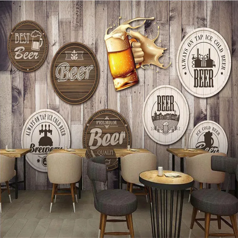 Európsky a Americký Štýl Retro drevená Doska Pozadí Pivo nástennú maľbu, Tapety Reštaurácia, Bar KTV Priemyselné Výzdoba Steny Papier 3D