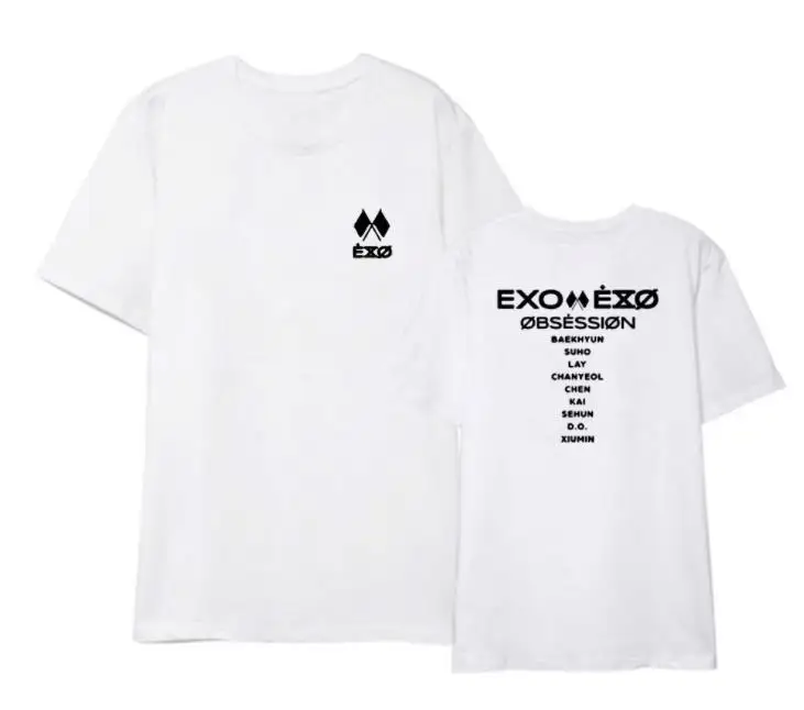 Exo 6. album posadnutosť všetkých členských mená tlač tričko lete kpop o krk krátky rukáv exo t-shirt 4 farby
