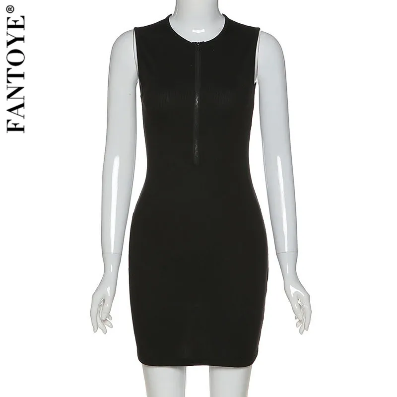 FANTOYE Streetwear Ženy Letné Šaty bez Rukávov Bežné tvaru Bodycon Šaty Žena Black Chudá Krátke Šaty 2020 Ženy Oblečenie