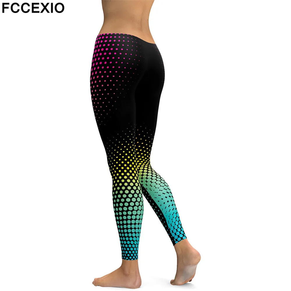 FCCEXIO Nové Cvičenie Legíny Vysoký Pás Fitness Leginy Vlna Bod 3D Vytlačené Leggins Ženské Nohy, Nohavice, Sexy Ženy, Tenké Legíny