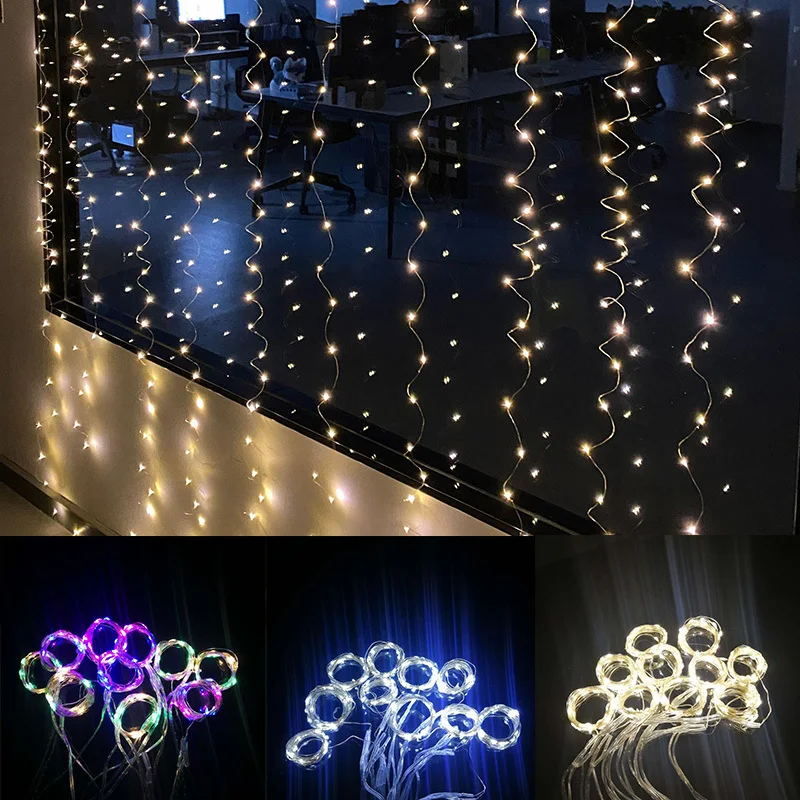 Garland Víla Opony Svetlo Svadobné Osvetlenie Led Pásy Diaľkové Ovládanie Vianočné Svetlo Nový Rok String Lampa Party Dekorácie Na Čítanie