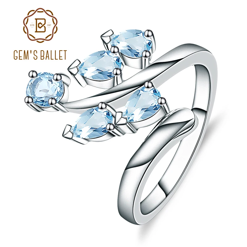 Gem Balet 1.51 Ct Prírodné Sky Blue Topaz Skutočné 925 Sterling Silver Kvet Prstene Pre Ženy snubný Prsteň Jemné Šperky