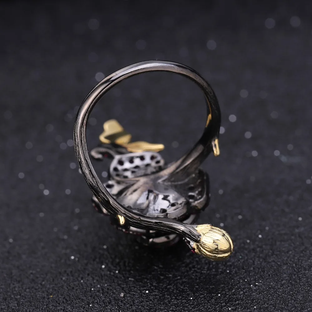 GEM BALET 925 Sterling Silver Ring Náušnice Šperky Sady Pre Ženy Prírodné Rhodolite Granát Ručné Ruže Kvet Šperky Set