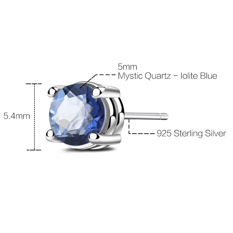 GEM BALET Reálne 925 Sterling Silver 5mm Prírodné Iolite Modrá Mystic Quartz Drahokam Stud Náušnice Pre Ženy Darček Jemné Šperky