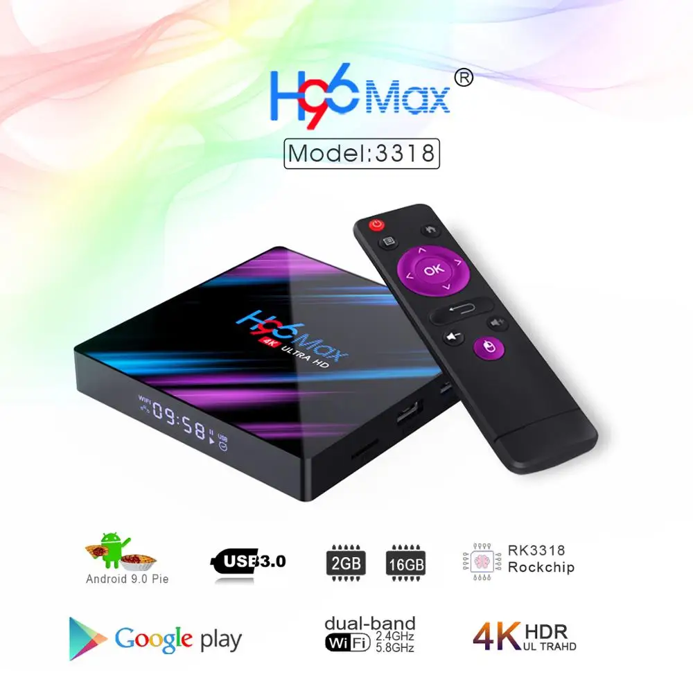 H96 Max RK3318 Android Smart TV Box 4 GB 64 GB USB3.0 1080P H. 265 2.4 G&5.8 G WiFi Google Voice Assitant Youtube 4K TV box H96 max
