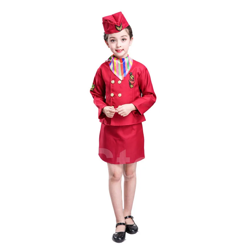 Halloween Deti Chlapec Pilot Jednotné Air Force Vyhovovali Dievča Letuška Leteckej Spoločnosti Letuška Elegantné Šaty Cosplay Vianočný Darček