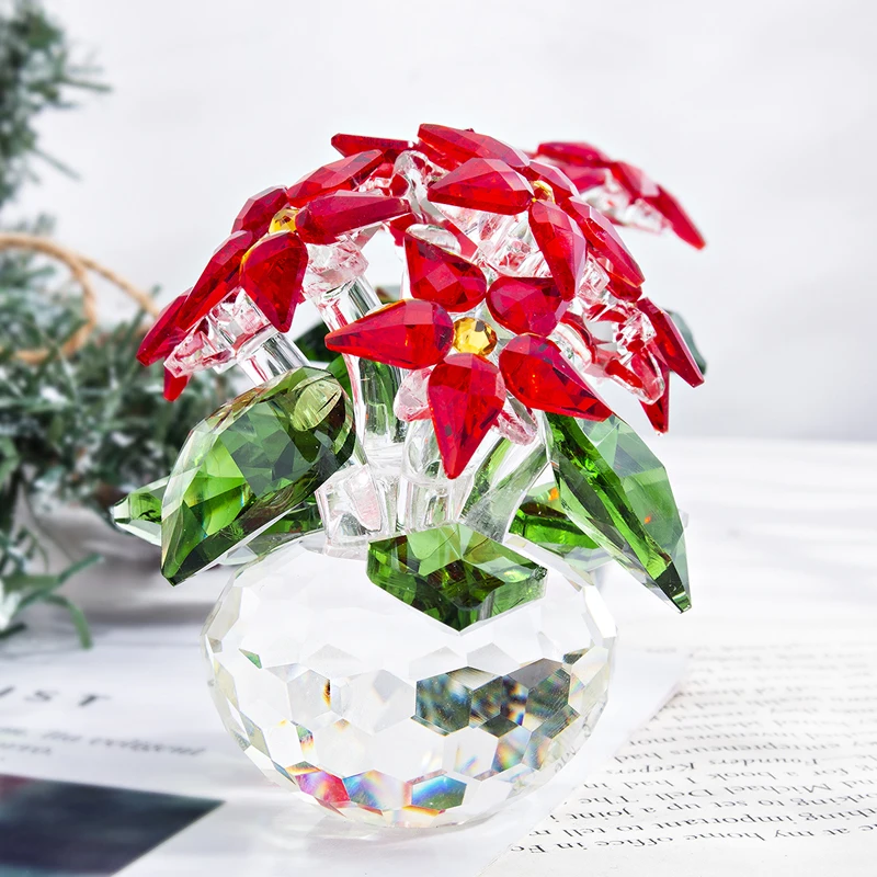 H&D Crystal Poinsettia Figúrky Dovolenku Vianočné Ozdoby Plavidlá Home Table Dekor Zber Upomienkové Darčeky (Červená 6pcs Kvet)