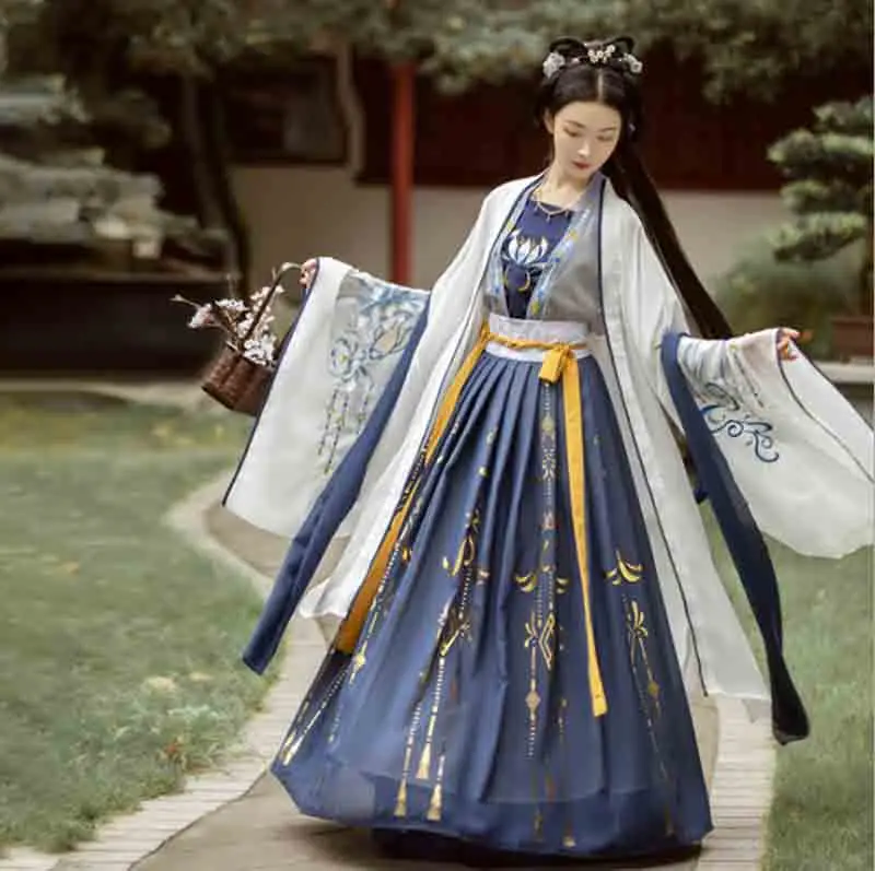 Hanfu Ženy Čínske Tradičné Výšivky Tanečné Šaty Žena Karneval Cos Kostým Biely&Navy Hanfu Bunda Pre Ženy Plus Veľkosť