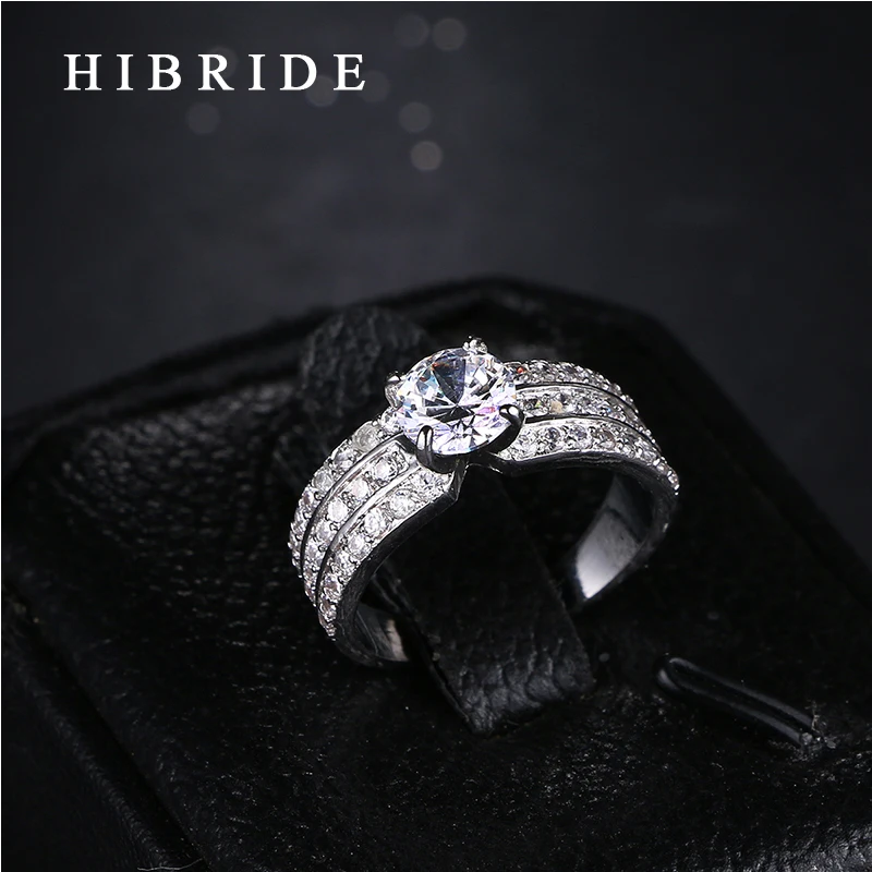 HIBRIDE Značky Luxusné Svadobné Zásnubné Prstene Ženy Šperky Ródium Á Jasné Cubic Zirconia Krúžok Ženské Šperky QSP0010-21