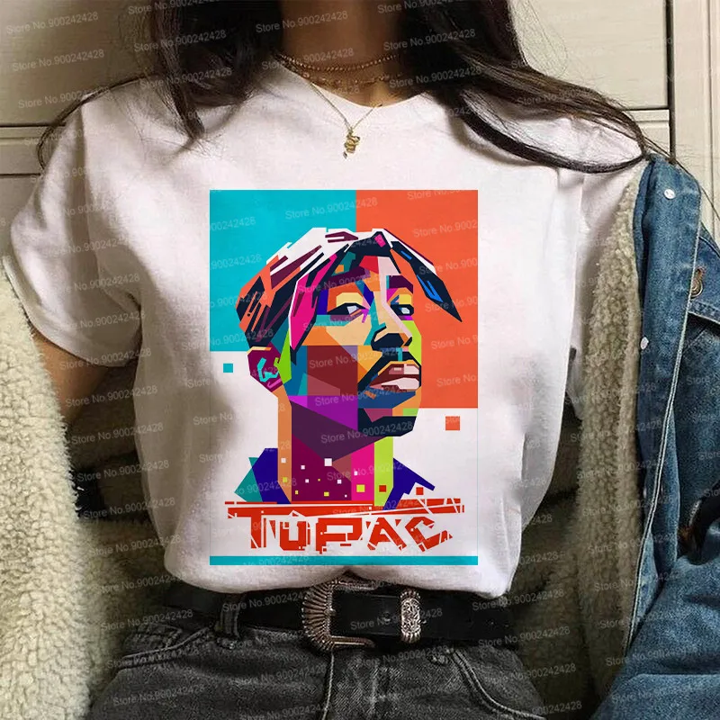 Hip Hop Tupac Shakur t shirt ženy harajuku zábavné 2pac olejomaľba T-shirt O-Krku, Krátke Rukávy bežné Koruny grafické Topy