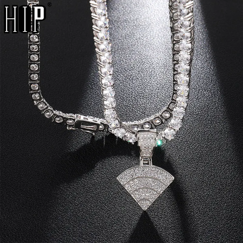 Hip Hop Ľadový Sa Bling WIFI Symbol Cubic Zirconia Náhrdelníky & Prívesky Pre Mužov Šperky S Tenis Reťazec