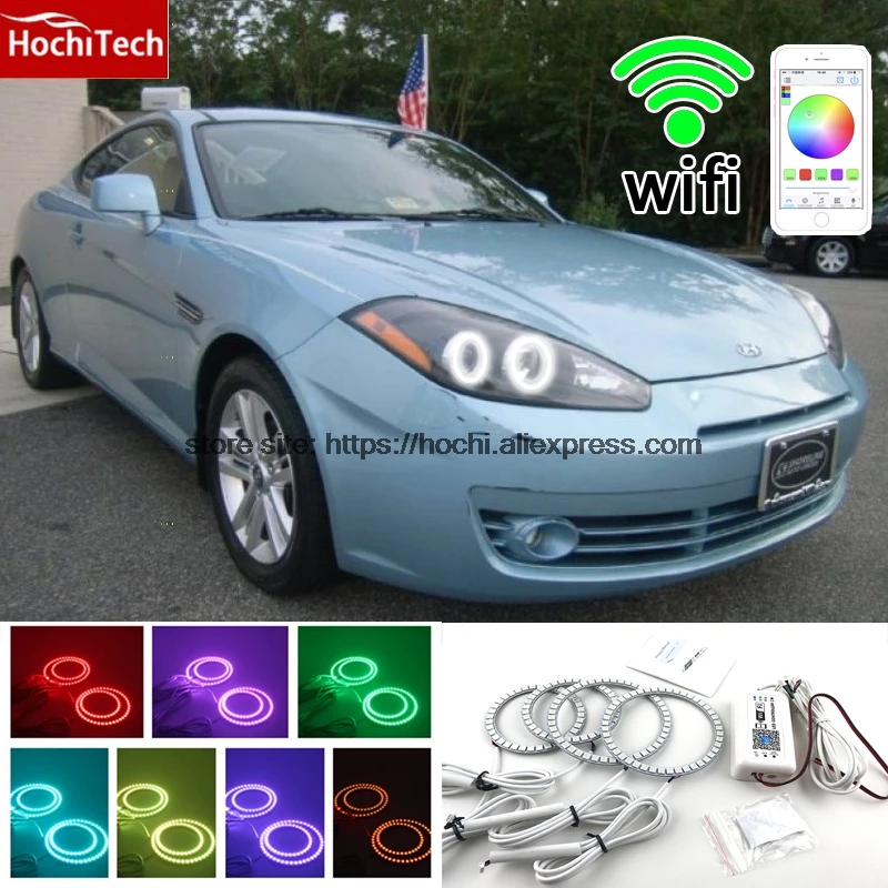 HochiTech Vynikajúce RGB Multi-Farebné halo krúžky kit car styling pre angel eyes wifi diaľkové ovládanie pre Hyundai Tiburon 2007 2008
