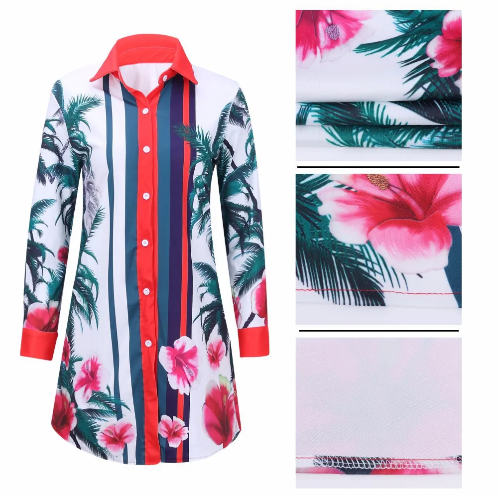 HOOYI 2019 Jeseň Ženy Tričko Šaty Tlač Kvet Plus veľkosť pláži Mini Šaty, Sexy Oblečenie