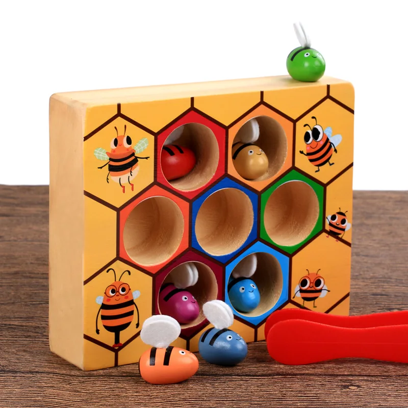 Horúce Drevené Oprel Sa Educatinal Hračky Deti Montessori Raného Vzdelávania Úli Hra Detstva Farba Kognitívne Klip Malé Hračky Bee