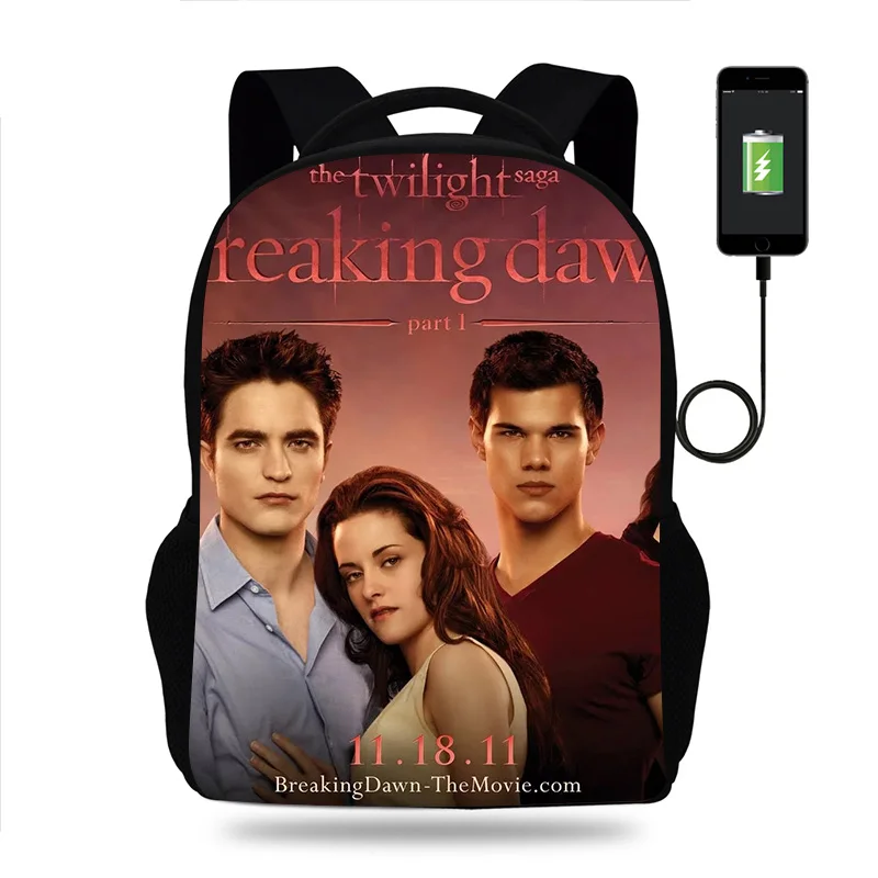 Horúce Twilight Batoh Chlapci Dievčatá Školské tašky Deti Knihy Tašky Muži Ženy Batoh Teens USB Travel Batohu Mochila
