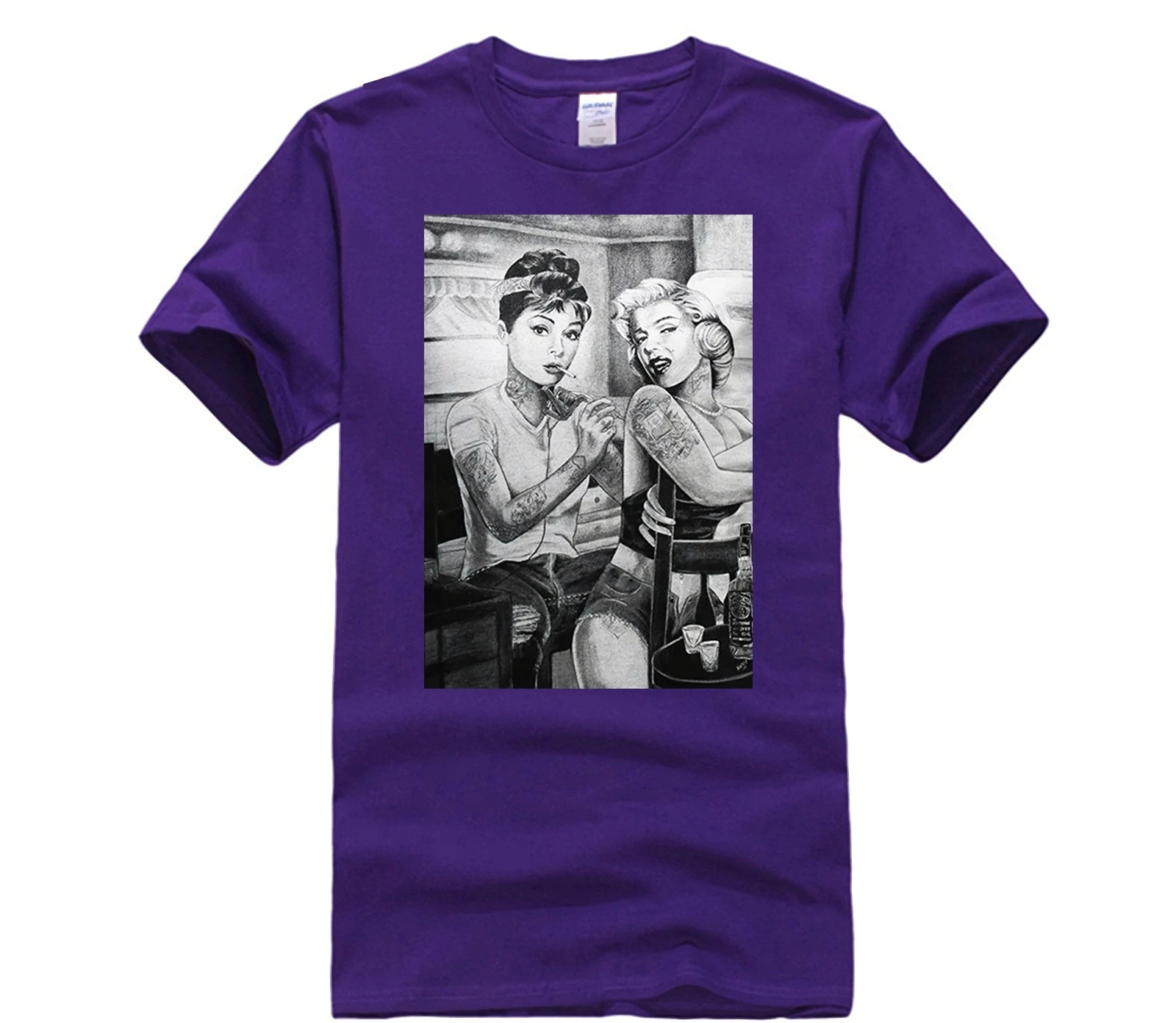 Hot Deals Zábavné Tričká Marilyn Monroe A Audrey Hepburn Vytetované Dvojičky pánske t-shirt
