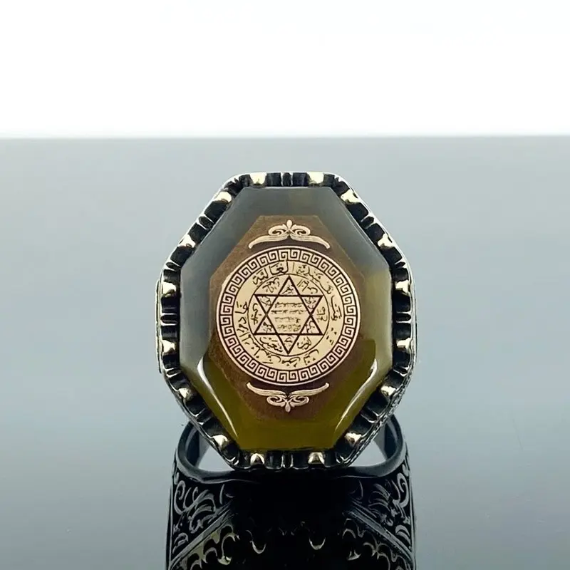 Hviezda Šalamún Krúžok Amber Kamenný Kruh, Strieborné pánske Krúžok Vlastné Šperky Mužov Krúžok Strane Accessary luxusné Šperky Prsteň Strieborný