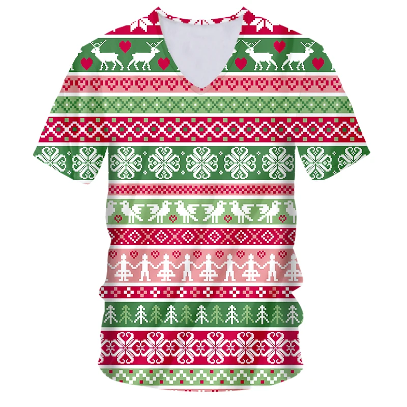 IFPD EÚ Veľkosť Vtipné Vianočné 3D Vytlačené V-neck Tričká Mužov Vianoce Tričko Bežné Cartoon Pixel Style Party Krátky Rukáv T-shirt