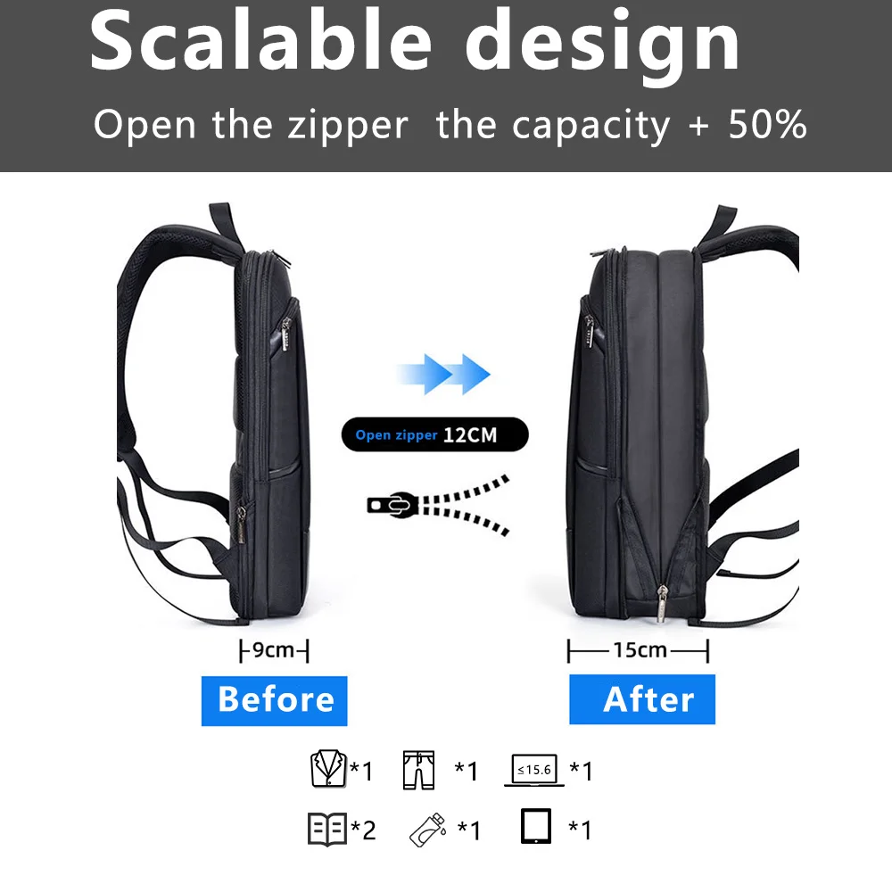 IKE MARTI Slim Mužov Laptop Backpack 15.6 Palce Pracovného Ženy Black Ultralight BackpackBackpack Unisex Taška Tenké Späť Pack