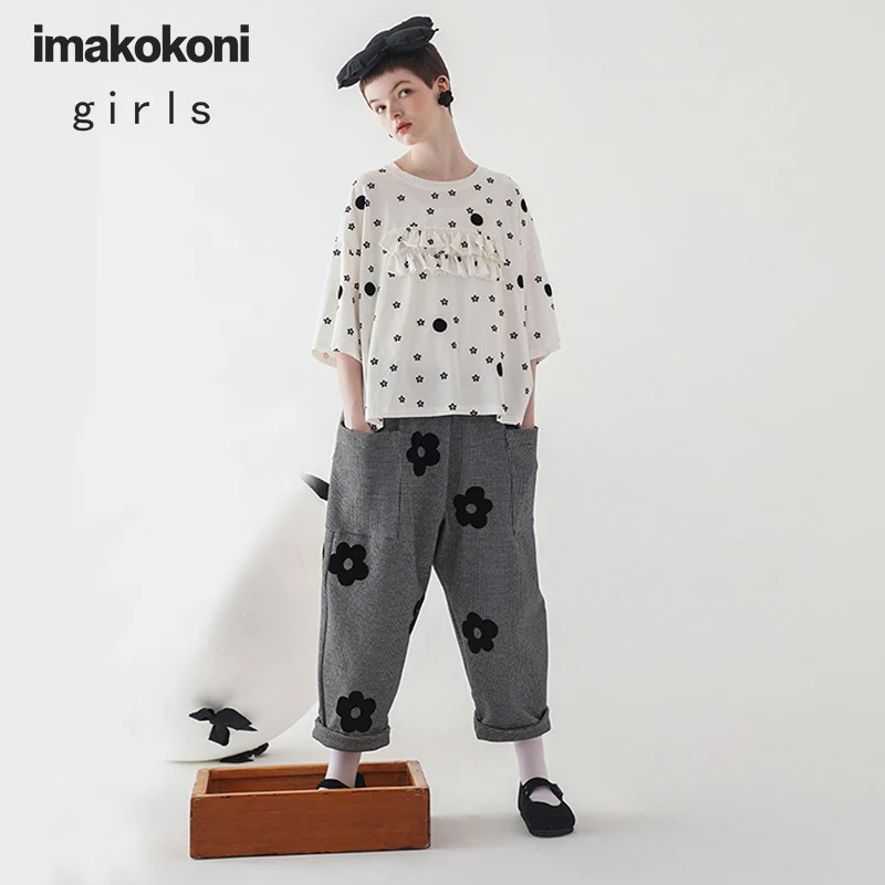 Imakokoni originálny dizajn tlačených polka dot luk-krátke rukávy T-shirt Japonský wild 2020 nové 202891