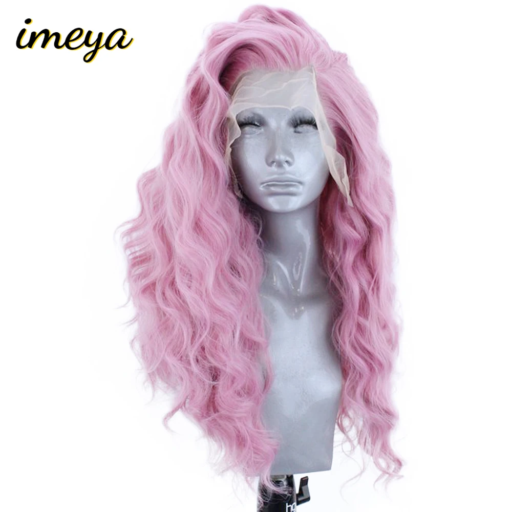 Imeya 150% Hustota 22 Palcový Ružovej Farby Kučeravé Parochňu Tepelne Odolné Syntetické Vlasy Predné Čipky Parochne Pre Ženy S Prirodzenou Súčasťou