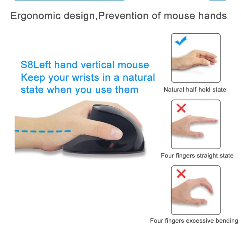 Ingelon Bezdrôtový Ľavej Strane Vertikálne Myši Ergonomic Gaming Mouse USB Optická 1600DPI Zápästie Myší Mause S Mousepad Na PC