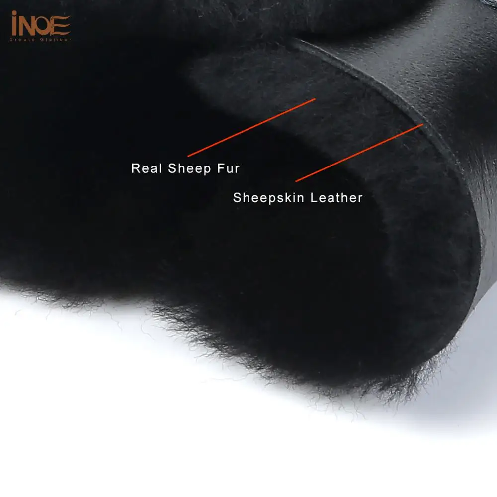 INOE Classic real ovčej kože ovčia vlna kožušinu linajkované vysoký muž zimné čižmy pre mužov zimné topánky, nepremokavé 34-44 čierna