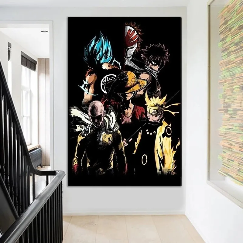 Japonsko, Anime Postavičky Plagát Plátno Na Maľovanie Goku Naruto Luff Plagáty Vytlačí Wall Art Obraz Detská Izba Decor Cuadros