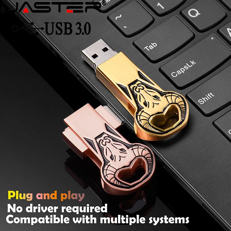 JASTER Memory-Stick USB 3.0 Pen Vodič Flash-Disk Otáča dizajn Usb JASTER Kovové Bull Hlava-Darček 16 GB 8 GB 64 GB