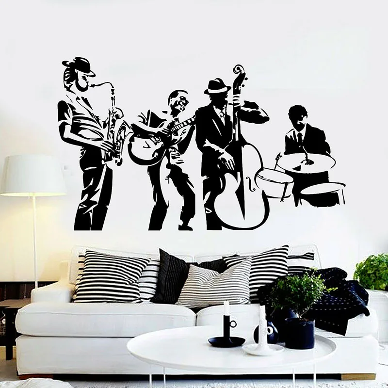 Jazz Band Stenu Odtlačkový Hudobný Koncert Art Music Studio Výzdoba Interiéru Vinyl Okno Nálepky Tvorivé Vymeniteľné Mužov Tapety E610