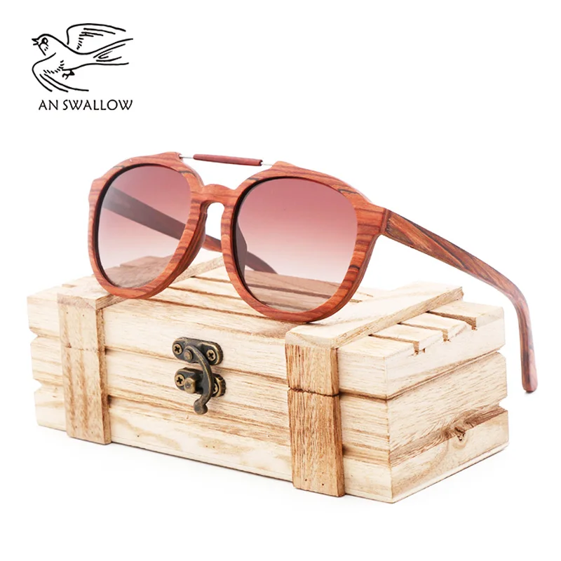 JE LASTOVIČKA Módne celkom žien nové červené drevené drevené okuliare ženy slnečné okuliare s bambusové drevo box dávanie darov