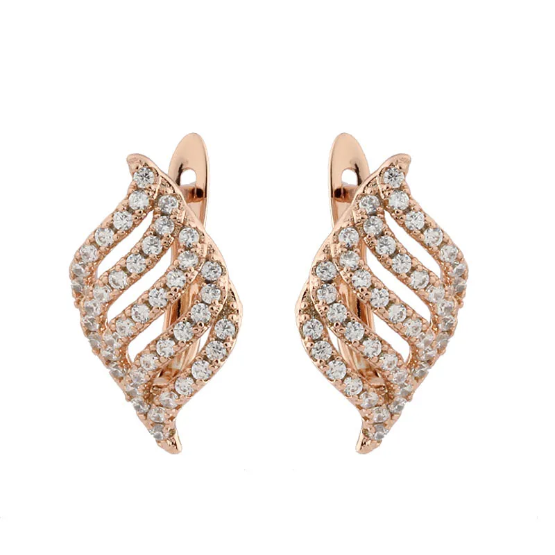 Jemná Ľavej A Pravej Symetrické Náušnice Zirkón Pre Ženy 585 Rose Gold Color earings módne šperky 2020 Luxusné Strany Ucha